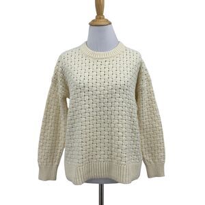 Madewell Sweater Women XXS Ivory Basketweave Stitch Long Sleeve Chunky Pullover